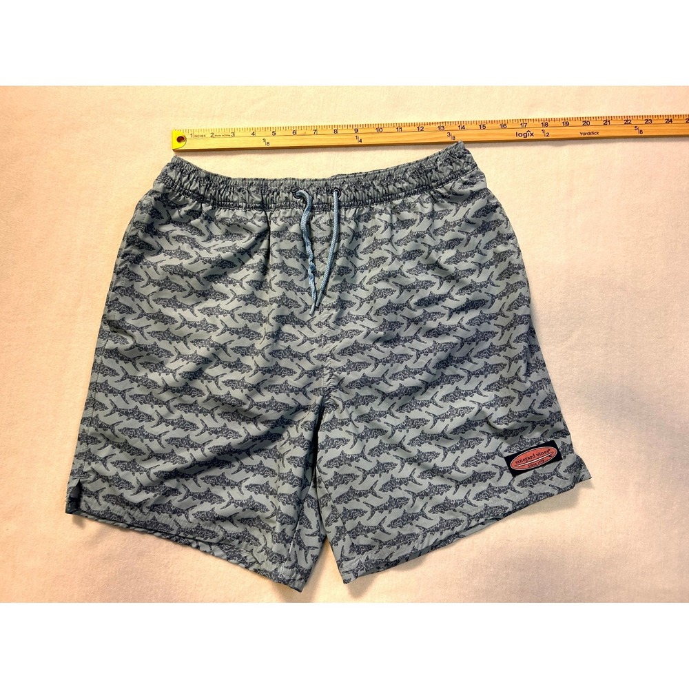 Vineyard Vines Shark Print Swim Trunks Mesh Lined Drawstring 7" Men's Medium - Picture 6 of 13